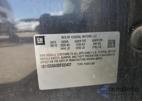 2013 Chevrolet Malibu 1Lt из США, поврежденный, VIN 1G11C5SA0DF333437